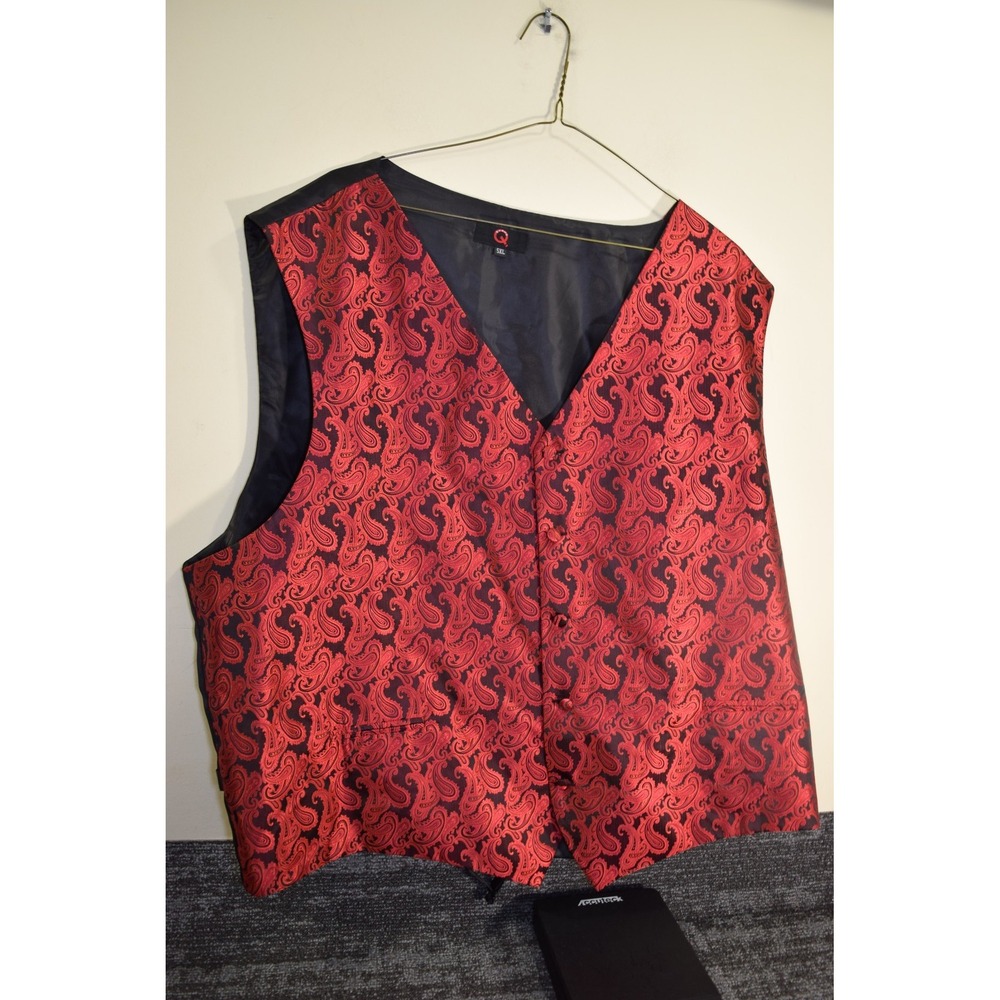 Q Brand Mens 5X Red Black Paisley Suit Dress Western Button Vest Big & Tall